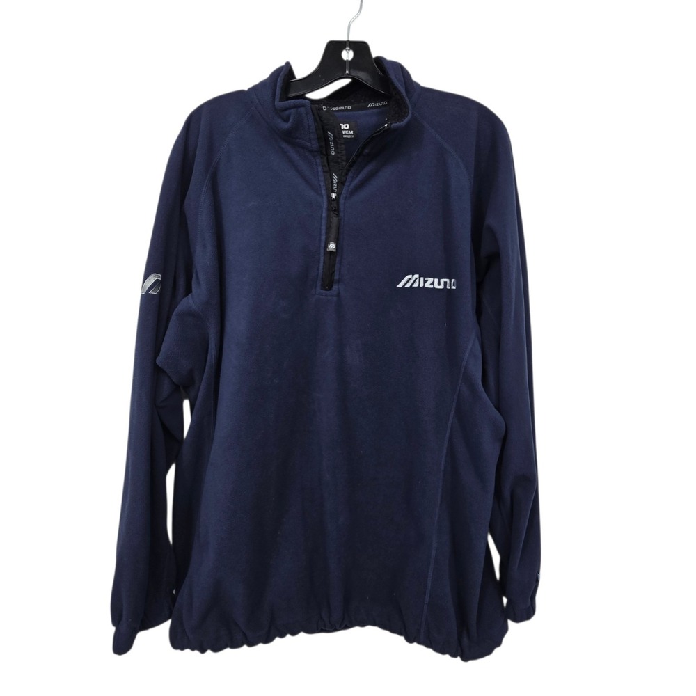 Mizuno 1/4 Zip Fleece Pullover Sweater Mens XL Navy Blue Jacket Pockets Biking